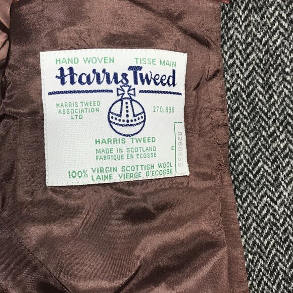Harris Tweed Blazer Mens 42 Long Gray Herringbone Wool Sport Coat Made Scotland - Picture 5 of 16